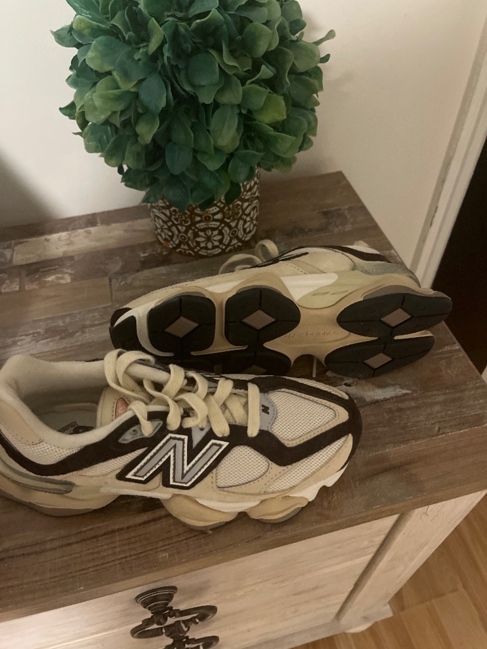 New Balance 9060 beige cream black and white